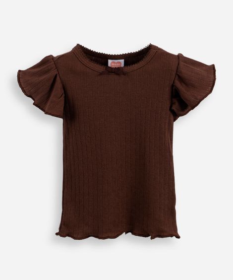 blusa infantil com algodão e laço canelada marrom