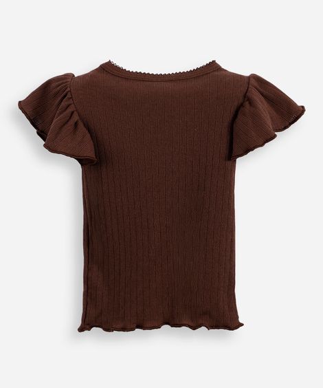 blusa infantil com algodão e laço canelada marrom