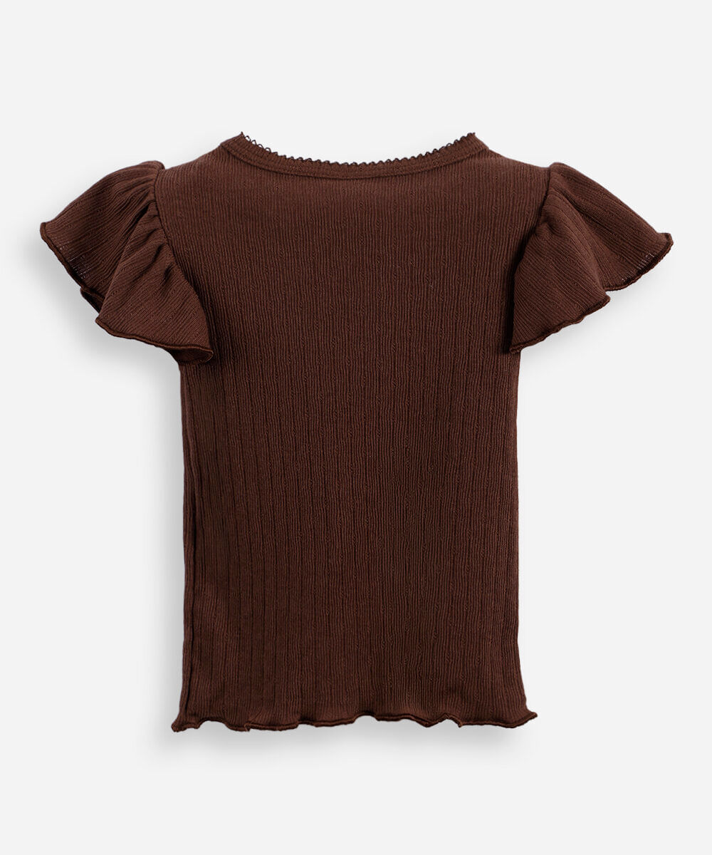 blusa infantil com algodão e laço canelada marrom