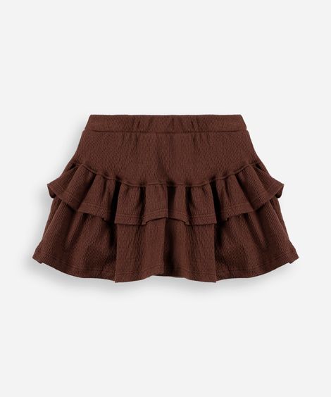 saia curta infantil com babados texturizada marrom