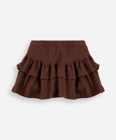 saia curta infantil com babados texturizada marrom