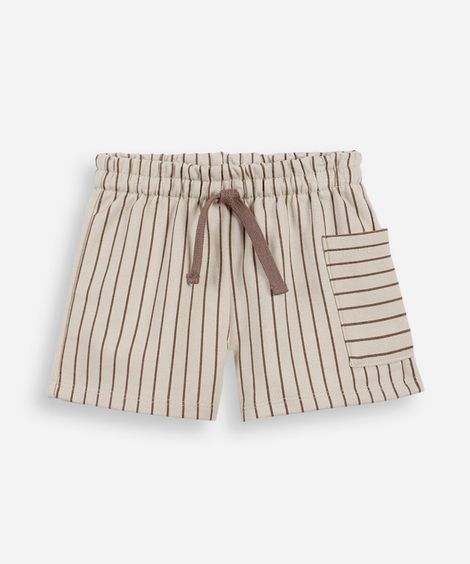 short infantil de malha listrado bege