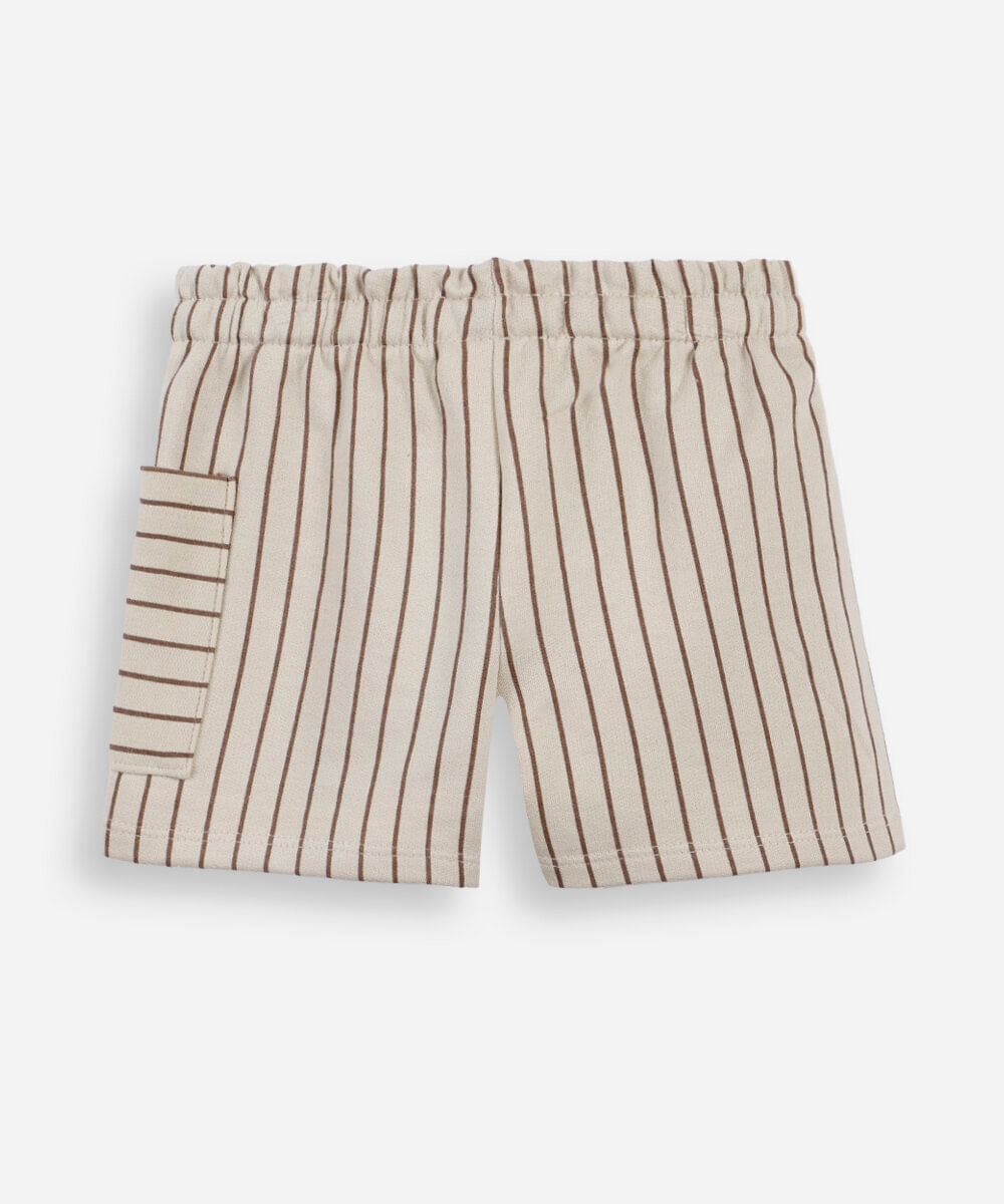 short infantil de malha listrado bege