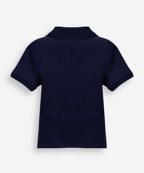 polo infantil de algodão manga curta canelada azul