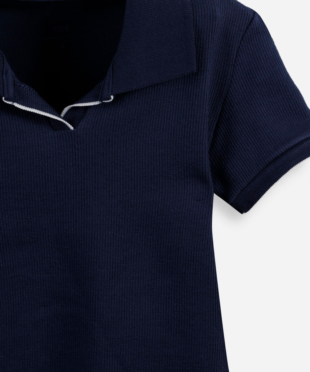 polo infantil de algodão manga curta canelada azul