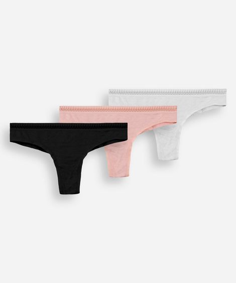 kit de 3 calcinhas fio dental em viscose feminino colorido