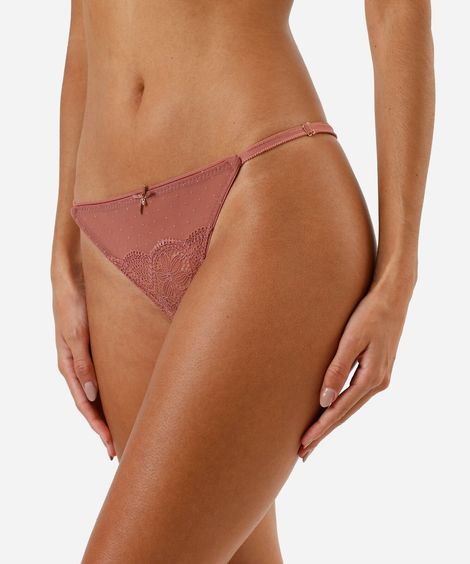 kit de 2 calcinhas string feminina de renda e tule colorido