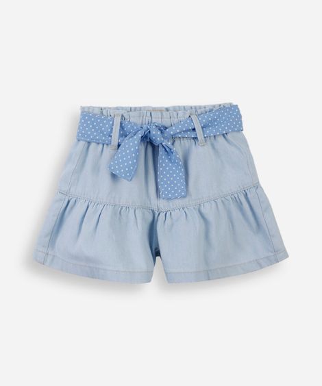 short godê infantil jeans com faixa azul