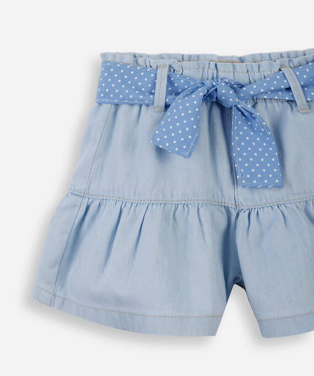 short godê infantil jeans com faixa azul