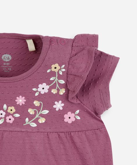 conjunto infantil manga curta malha bolinha rosa