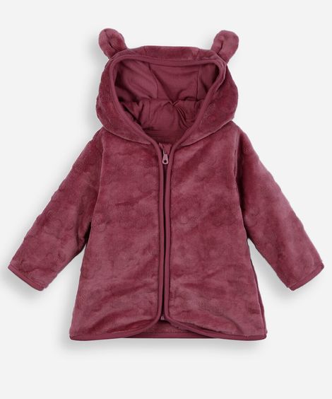 jaqueta infantil com capuz textura flor vinho