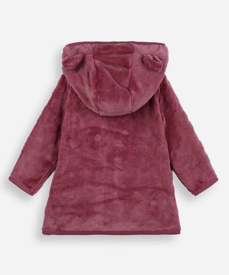 jaqueta infantil com capuz textura flor vinho