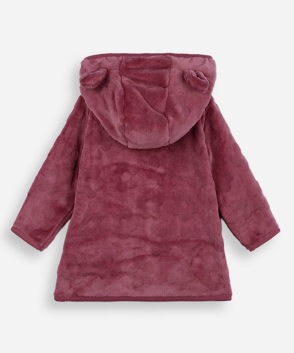 jaqueta infantil com capuz textura flor vinho