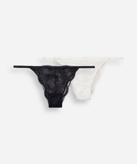 kit de 2 calcinhas string feminino com renda floral colorido