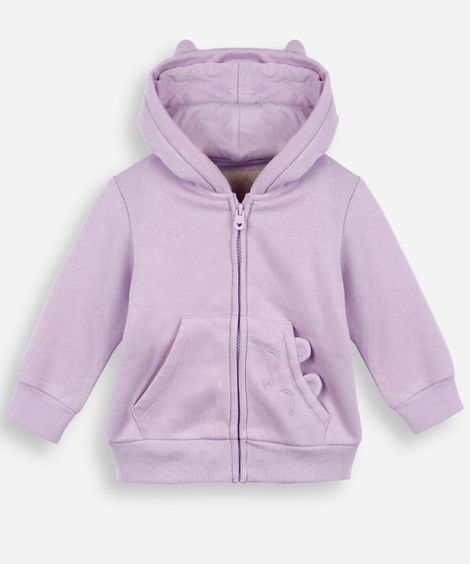 casaco infantil com capuz de moletom fun lilás