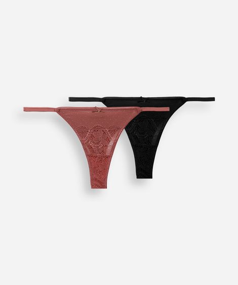 kit de 2 calcinhas fio dental feminina com renda colorido