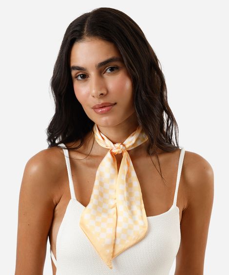 lenço faixa xadrez acetinado amarelo