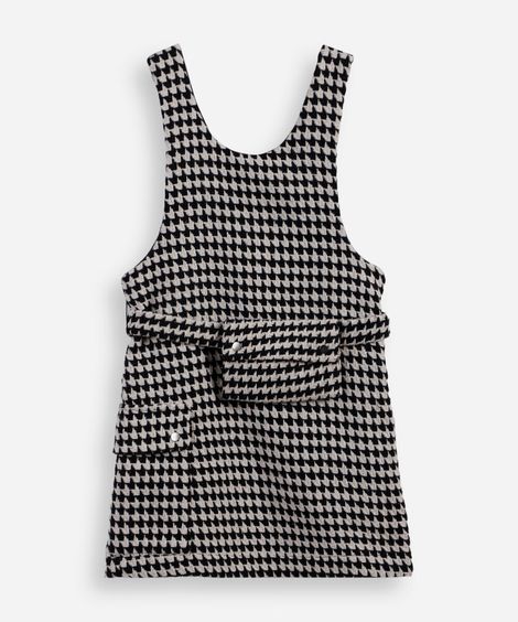 vestido infantil pied de poule com pochete preto