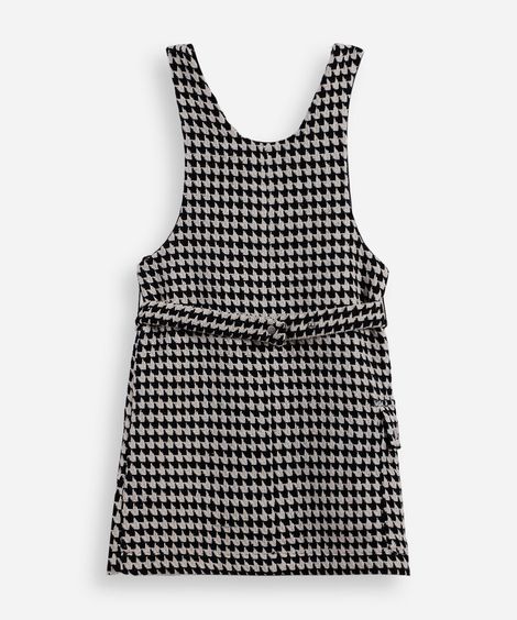 vestido infantil pied de poule com pochete preto