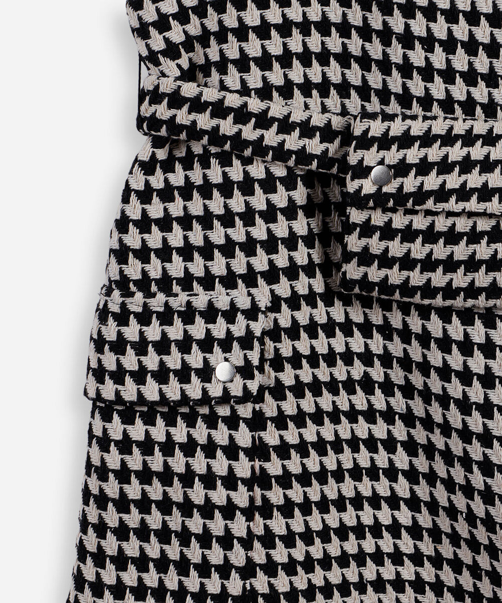 vestido infantil pied de poule com pochete preto