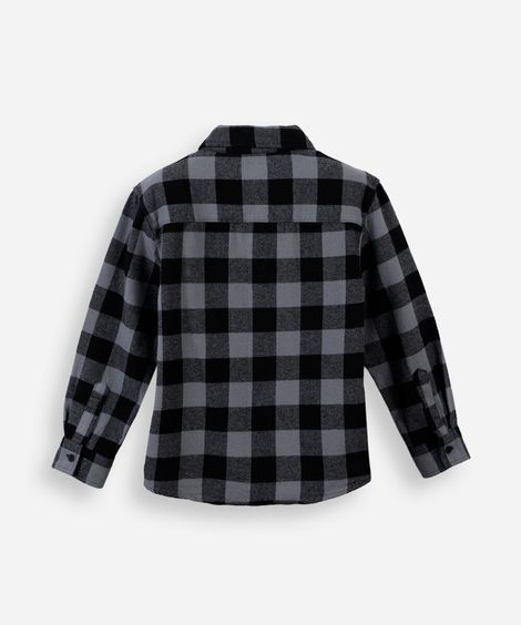 camisa de algodão infantil manga longa xadrez cinza