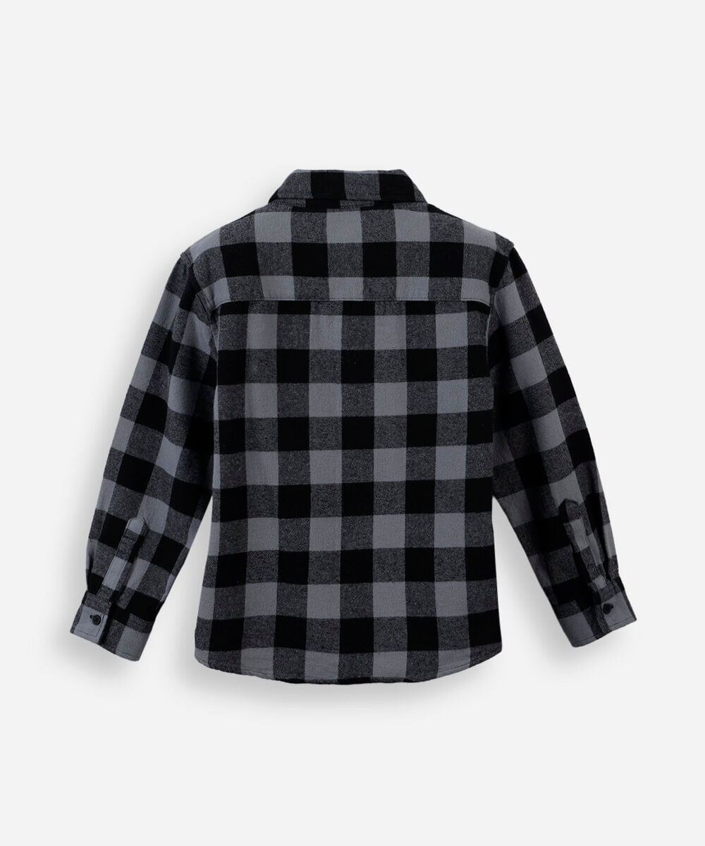 camisa de algodão infantil manga longa xadrez cinza