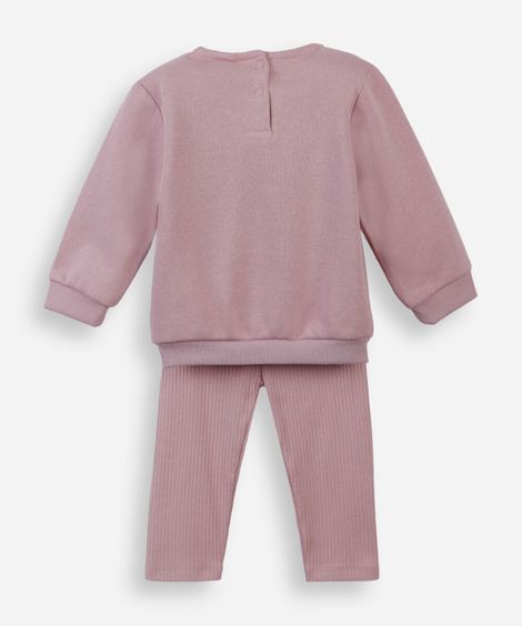 conjunto infantil de moletom com gola floral lilás