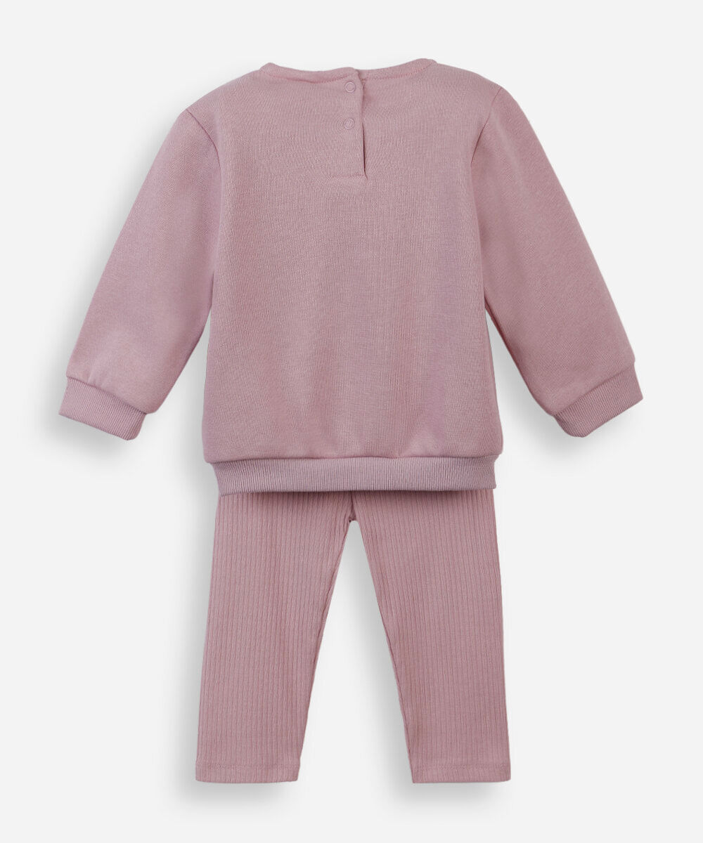 conjunto infantil de moletom com gola floral lilás