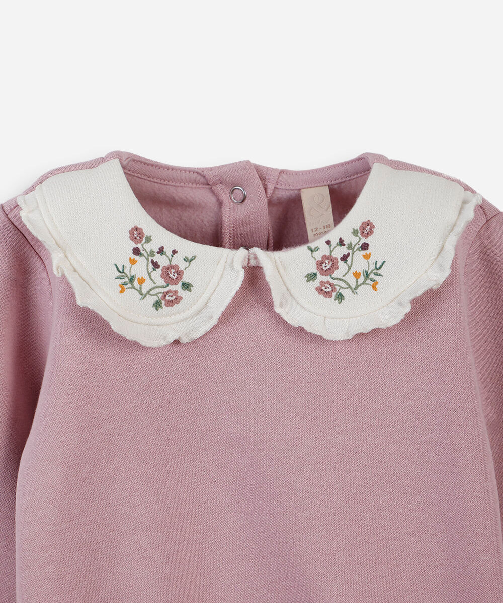 conjunto infantil de moletom com gola floral lilás