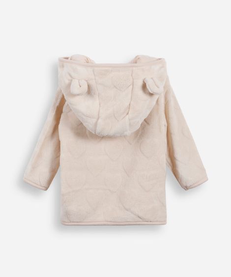 jaqueta infantil com capuz e orelhas texturizada bege