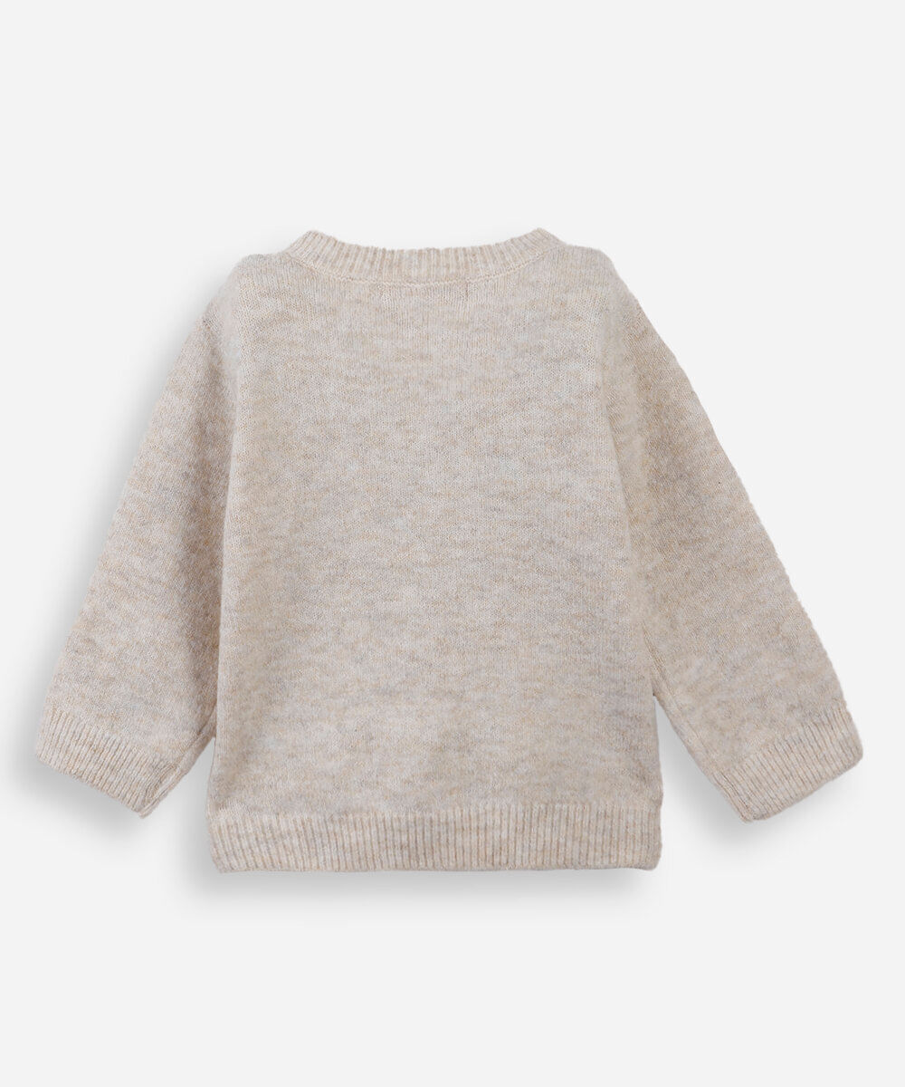 cardigan infantil de tricot bordados flores - bege claro