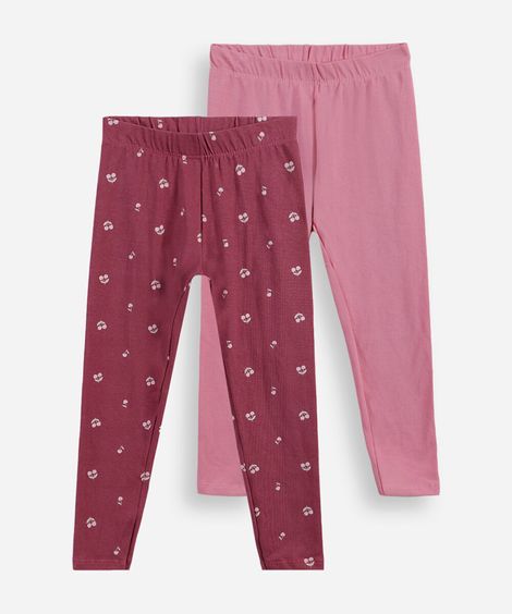 kit de 2 calças legging infantil de algodão cerejas multicor