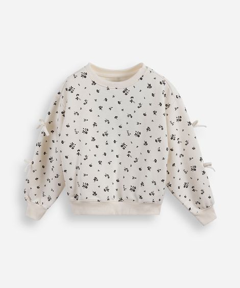 blusão infantil de moletom com laços floral off white