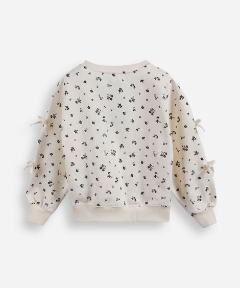 blusão infantil de moletom com laços floral off white