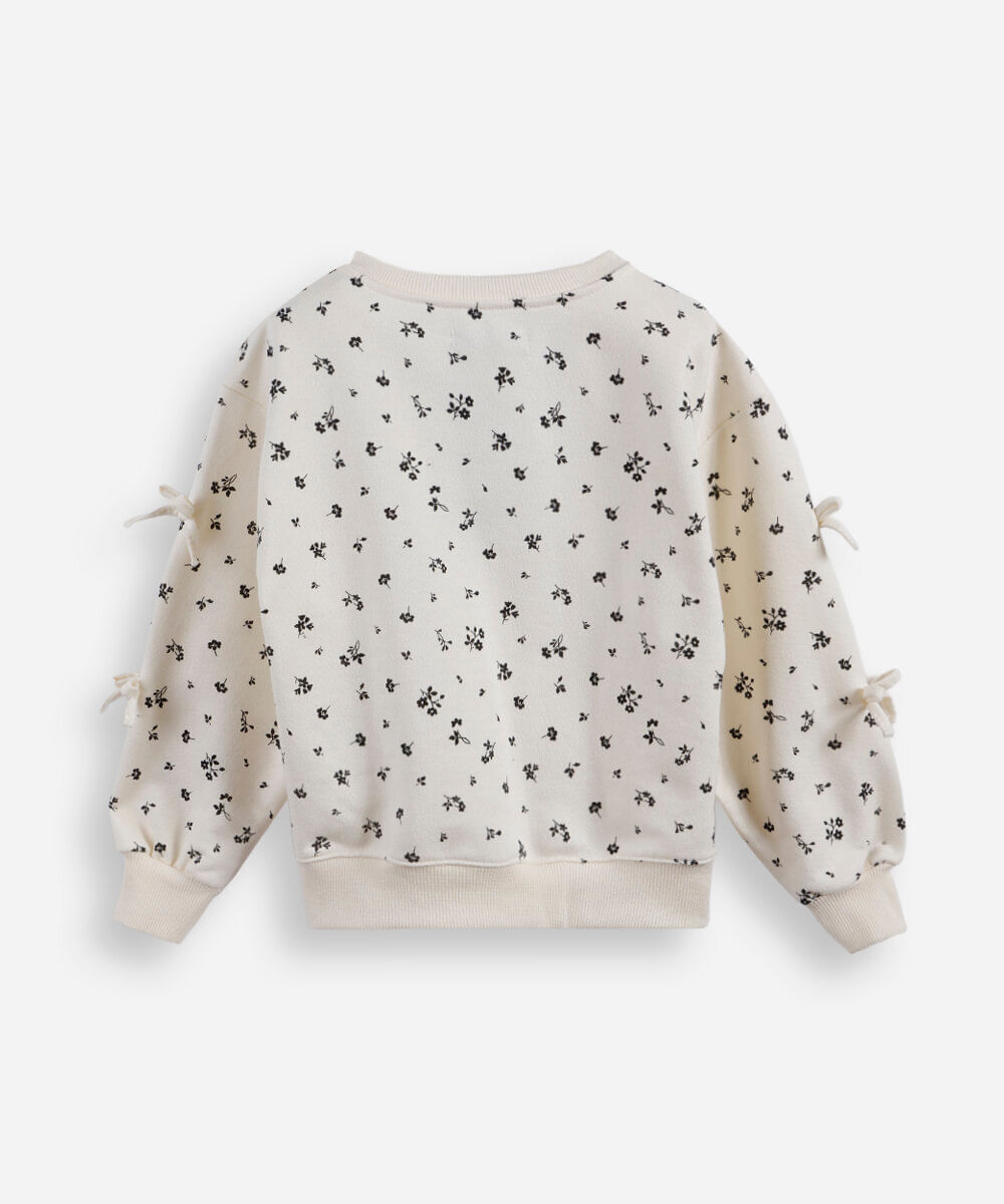 blusão infantil de moletom com laços floral off white