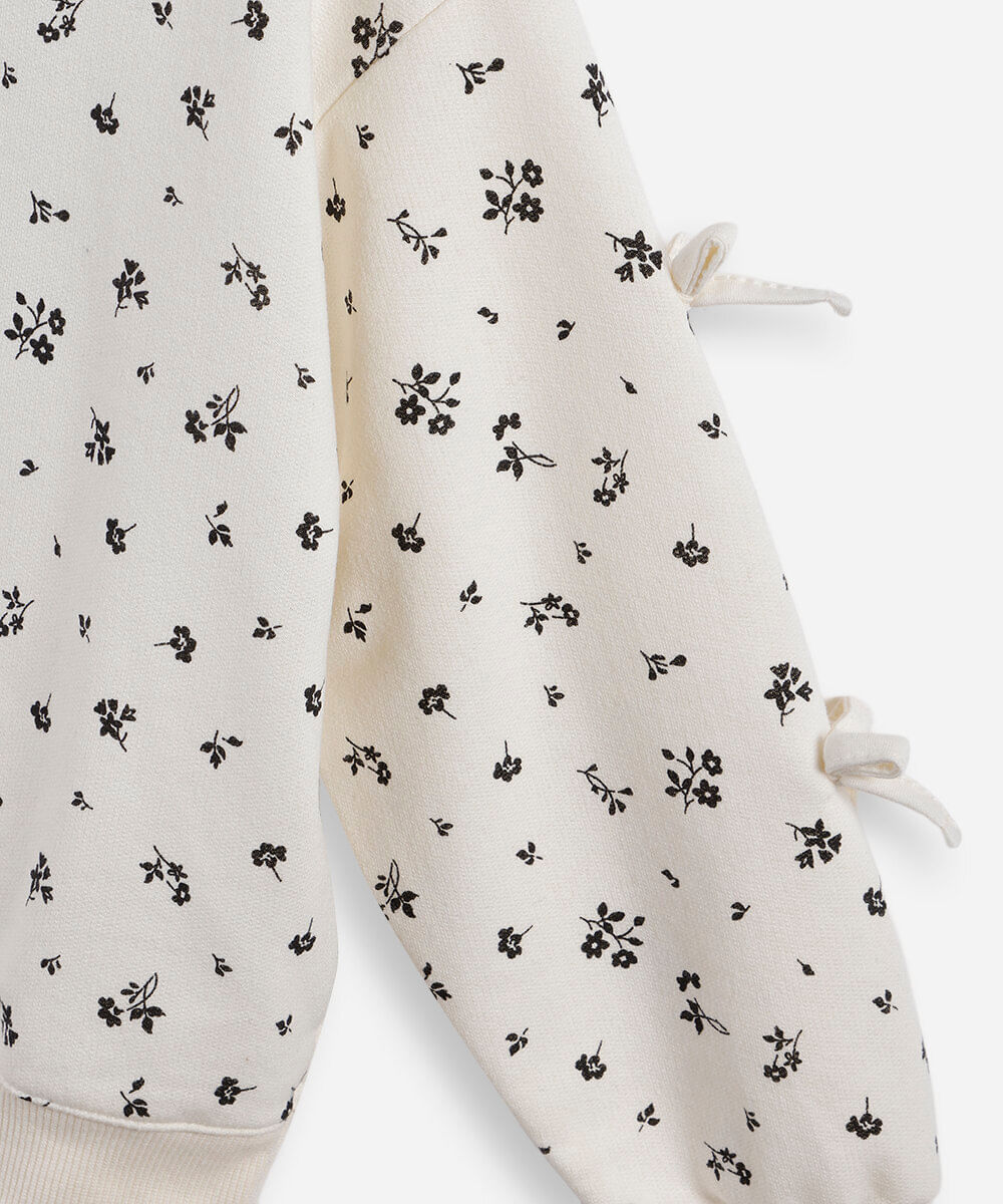 blusão infantil de moletom com laços floral off white