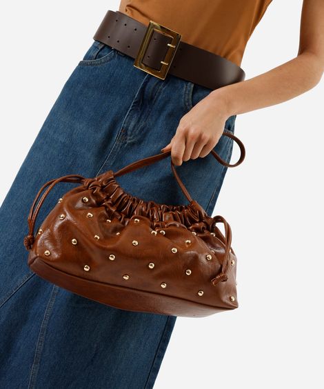 bolsa shoulder tachas marrom