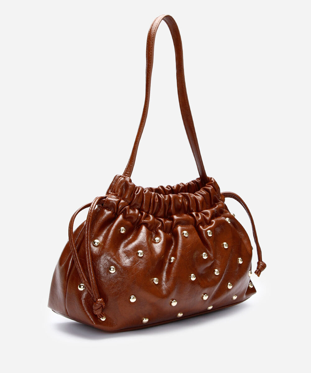 bolsa shoulder tachas marrom