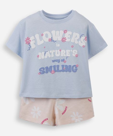 conjunto curto infantil de algodão estampado colorido