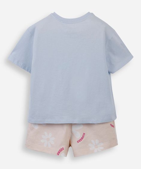 conjunto curto infantil de algodão estampado colorido