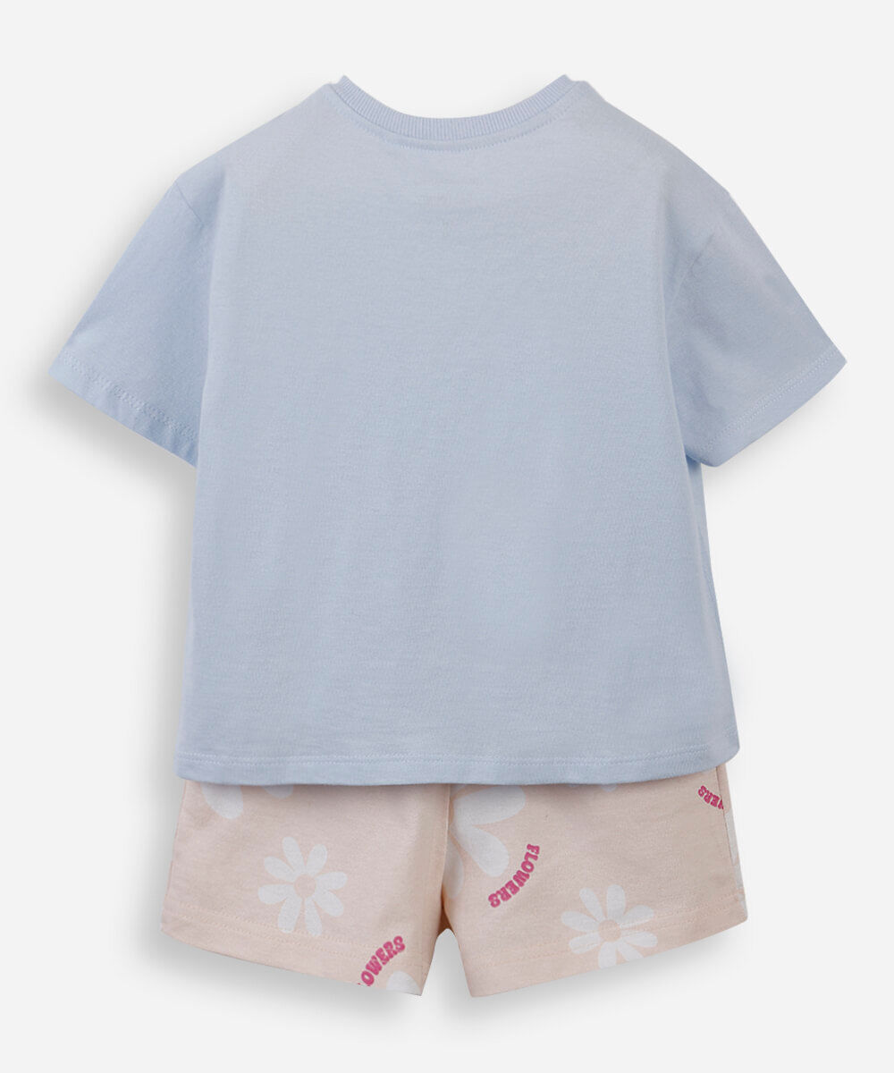 conjunto curto infantil de algodão estampado colorido