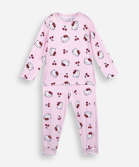 pijama longo infantil hello kitty rosa