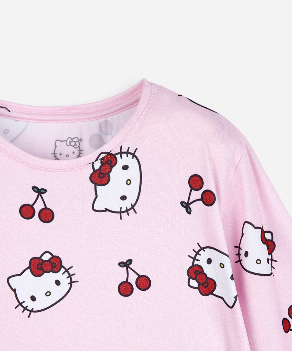 pijama longo infantil hello kitty rosa