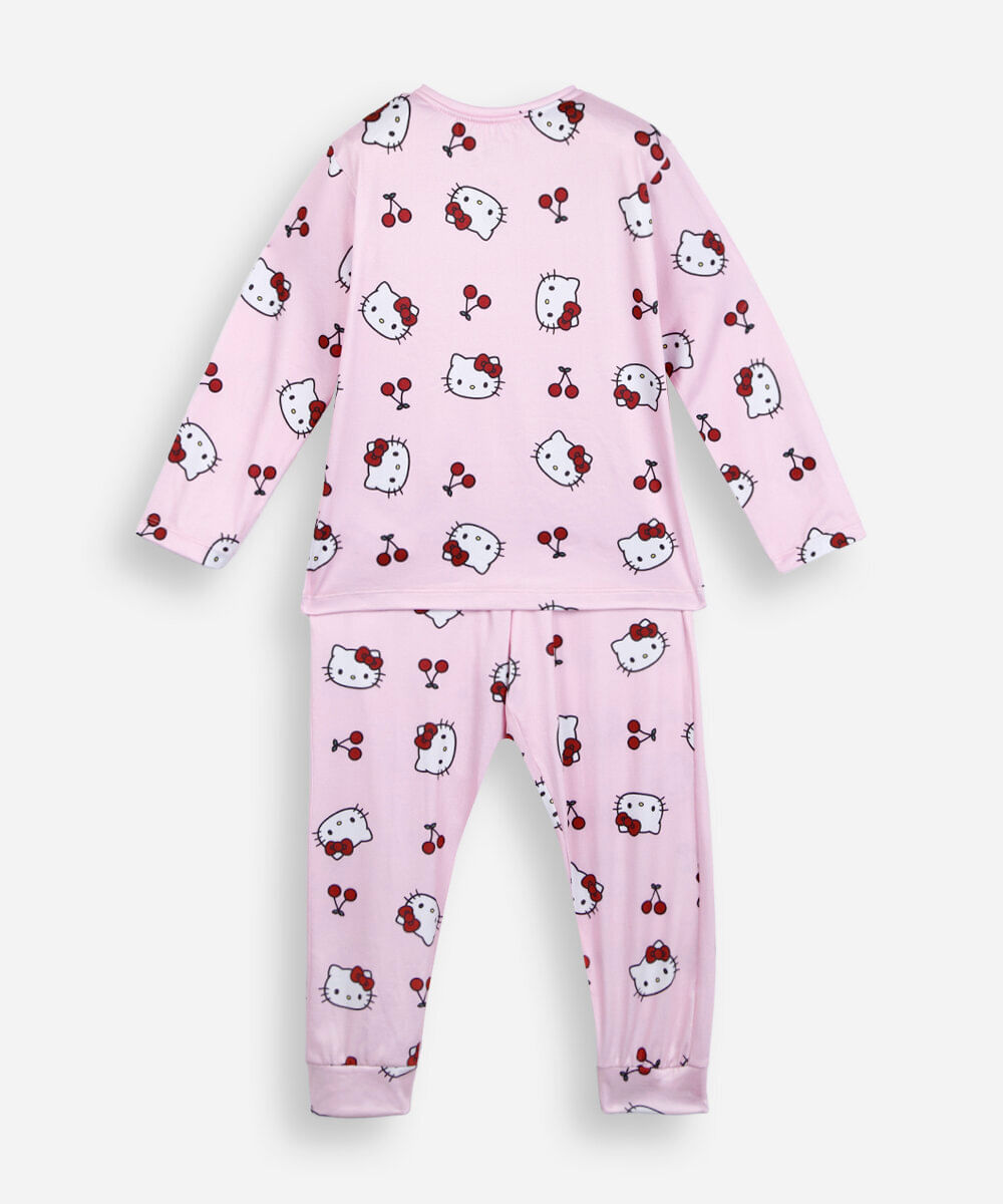pijama longo infantil hello kitty rosa