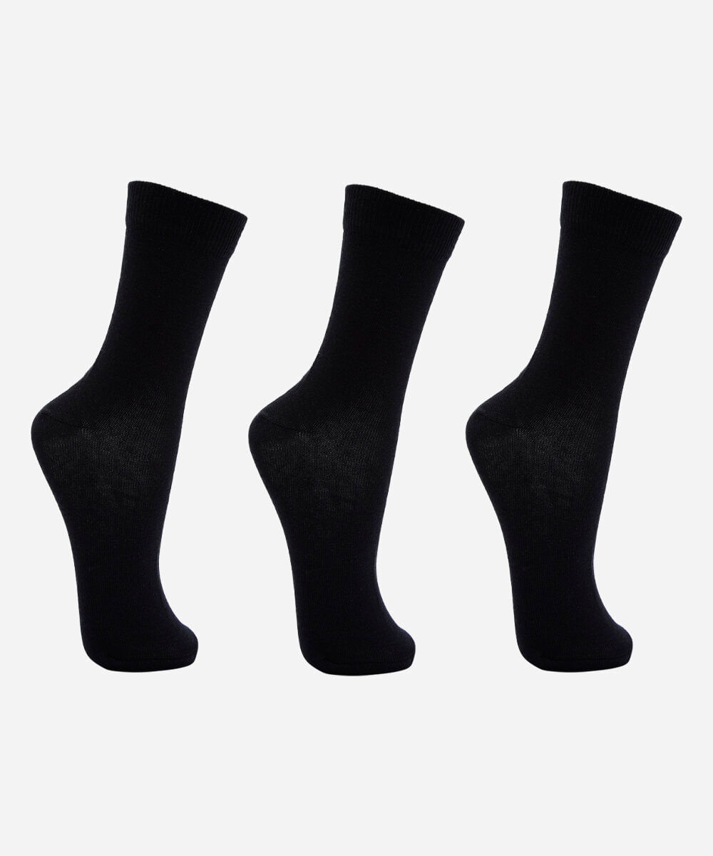 kit de 3 meias cano alto preto