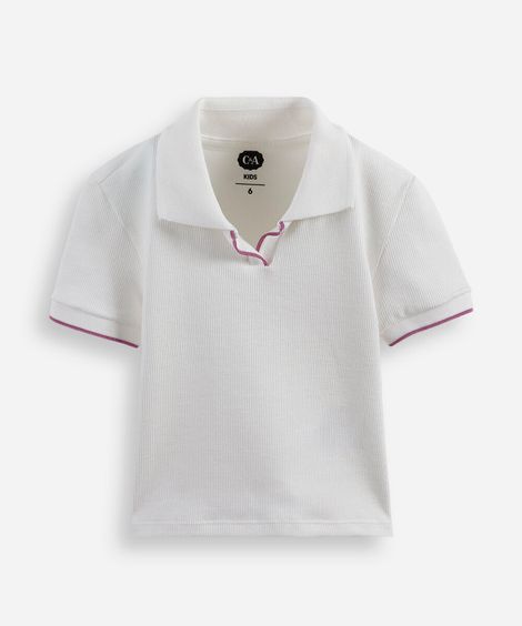 polo infantil de algodão manga curta canelada off white