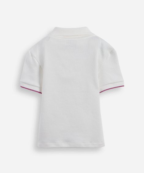 polo infantil de algodão manga curta canelada off white