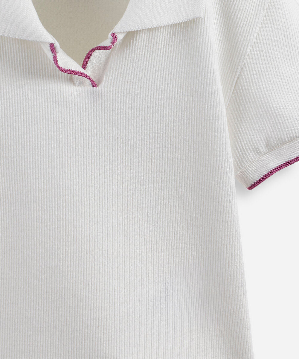 polo infantil de algodão manga curta canelada off white