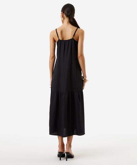 vestido midi feminino de viscose alça fina preto