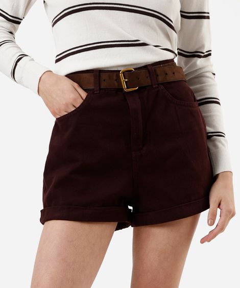 short mom feminino de sarja cintura alta vinho